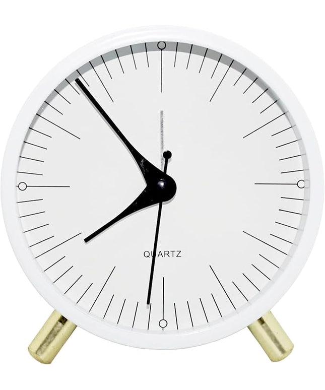 SHISEDECO Alarm Clock with Backlight, 4.5 inches Bedside Analog Non-Ticking Silent Small Deskclock with Arabic Numerals, Battery Operated Round Tableclock for Living Room, Bedroom (White-S)