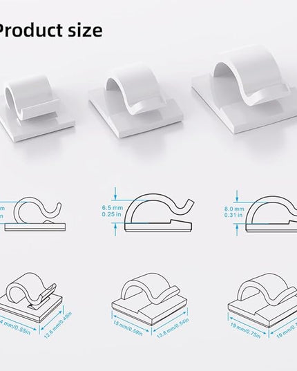100 PCS White Adhesive Cable Clips Cord Organizer (Small, Medium,Large),Wire Holder for Cable Management, Outdoor Light Clips Light Hooks for LED String,Car Dash Cam, Extension Cord (White)