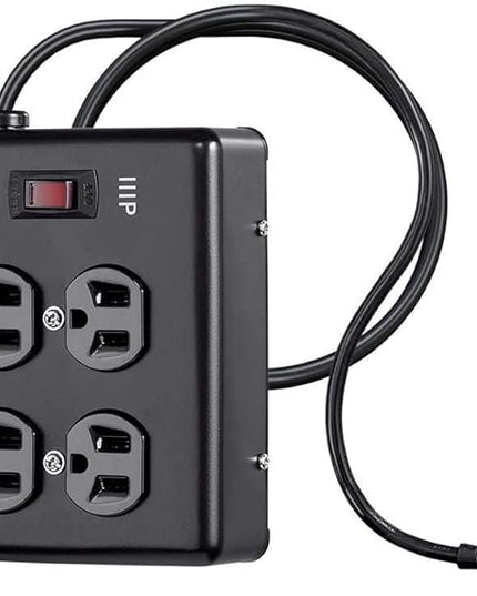 Monoprice Heavy Duty Metal Surge Protector - 4 Outlet Power Strip, 180 Joules, UL Certified, 6 Feet Cable, Black