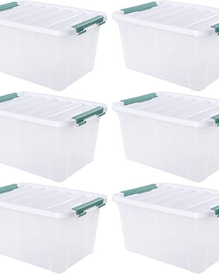 Xyskin 6-Pack 20 Quart Plastic Storage Boxes, Latching Storage Bin Box, Clear