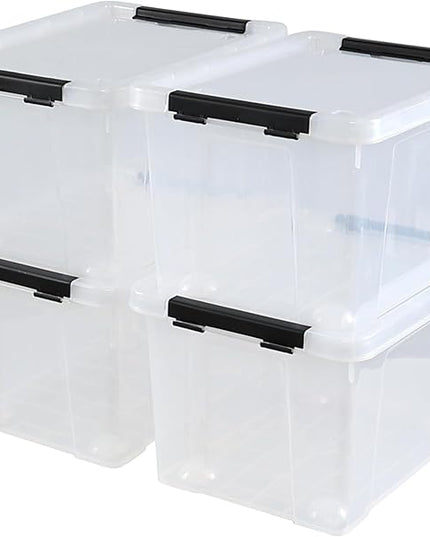 4 Pack 23 L Plastic Storage Bins with Wheels, Clear Storage Latch Box with Lids