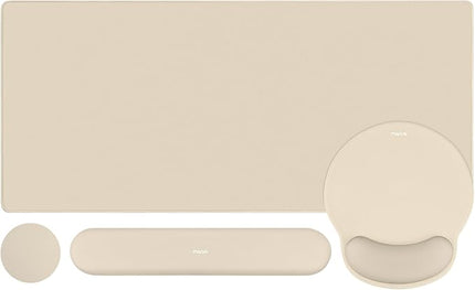 MOSISO Wrist Rest for Keyboard Mouse Pad Set, Large Gaming Deskpad&Circle Curved Mousepad&Keyboard Wrist Rest&Coaster, Ergonomic Non-Slip Mousepad&Easy Typing Pad with Silicone Lining, Apricot