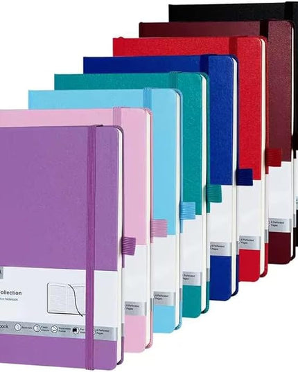 8 Pack Lined Journal Notebooks for Work, Travel, College, (A5 Size 100 GSM Thick Paper) - Classic Ruled, Hardcover Notepad for Writing 160 Pages, 5.5 x 8.3 inch - Multipack 8 Colors