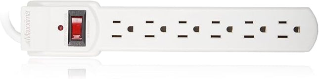 Maxxima 6 Outlet Power Strip Surge Protector - 300 Joules, Features Red On/Off Switch, 4 Pack, Powers Multiple Electronics and Devices Simultaneously, Perfect for Home Appliances - White