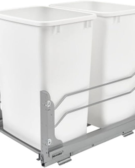 Rev-A-Shelf Double Trash Can Under Kitchen Cabinets Pullout, 35 Quart 8.75 Gallon with Soft-Close Slides, White, 53WC-1835SCDM-211