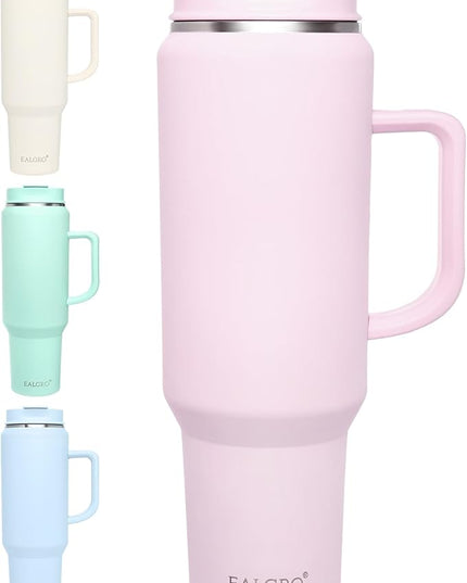 50 oz Tumbler with Handle, Insulated Tumblers with Lid and Straw, Large Metal Sports Water Bottle Jug, Thermal Stainless Steel Travel Coffee Mug Cup, Blush