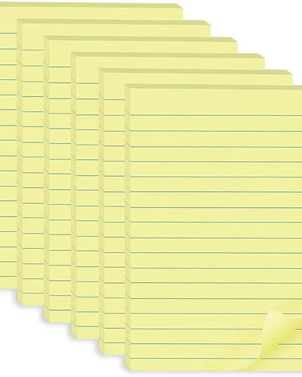 (6 Pack) Lined Sticky Notes 4x6 in,Yellow Large Notepads with Lines,Ruled Stickies Super Sticking Power,Office School Memo Note Pads,Post on Windows Doors,Recyclable,Easy to Write on,Hold Well