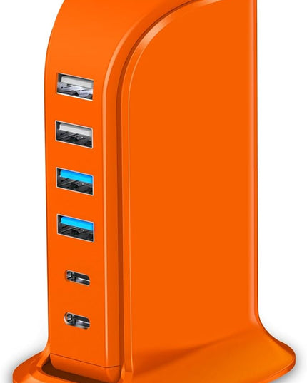 Upoy Dual USB C Charger Block, Charging Station for Multiple Devices 45W Total, USB Tower Hub Travel Ready, 6 Ports Charging Blocks for Guest Room, Office, Desk