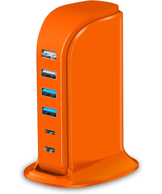 Upoy Dual USB C Charger Block, Charging Station for Multiple Devices 45W Total, USB Tower Hub Travel Ready, 6 Ports Charging Blocks for Guest Room, Office, Desk
