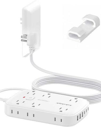 10FT Extension Cord with Outlet Cover & Multi USB, Ultra Thin Outlet Concealer with Cord & 12AC Outlet 6 USB (24W/4.8A), Charging Station for Multiple Devices, for Behind Wall Furniture Couch TV