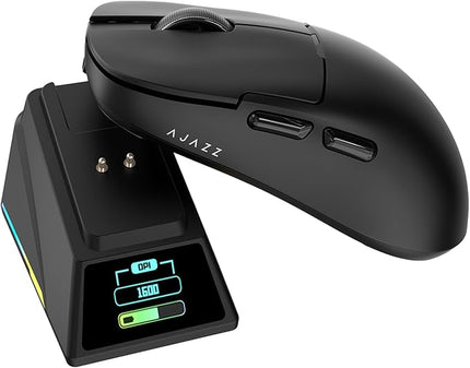 AJAZZ AJ159 APEX Wireless Gaming Mouse 2.4G Wired BT|RGB Magnetic Screen Charging Dock|Lightweight|42K Optical Tracking|400mAh Battery |PAW3950APEX Sensor.