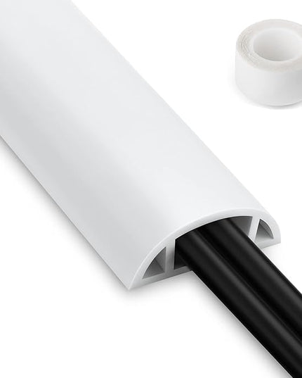 Cord Hider Floor - 3FT White Cord Cover, Soft PVC Wire Covers - Hides Cords - 0.7" W x 0.4" H