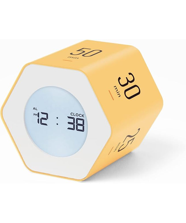 Mooas Multi-Hexagon Clock Cube, Digital Clock, Pomodoro Timer with Backlight 12/24H Count up & Countdown, Flip Timer, Various Time Presets - Ideal for Classroom, Gym, Office (Yellow)