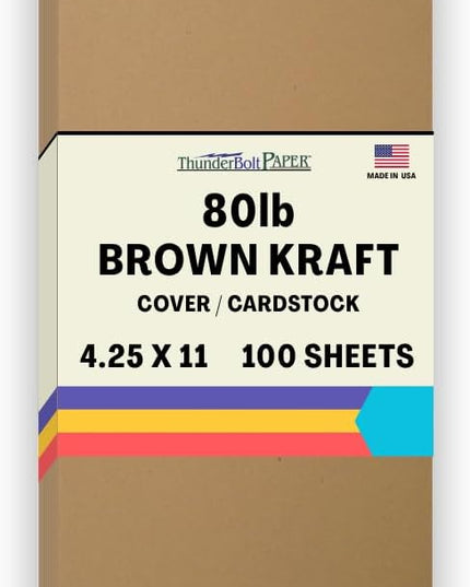 100 Brown Kraft Fiber 80# Cover Paper Paper Sheets - 4.25 X 11 Inches Half Letter Size Cut Long - 80lb/pound cardstock - Rich Earthy Color with Natural Fibers - Smooth Finish