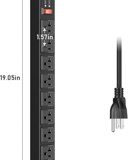 JUNNUJ 20 Amp Power Strip Surge Protector 4800J, Heavy Duty 8 Outlet Metal Multi Angle Mount, 20A Garage Power Strip Shop 6-20R T-Slot, 5-15P Plug 12 Gauge Extension Cord 15ft for Appliance