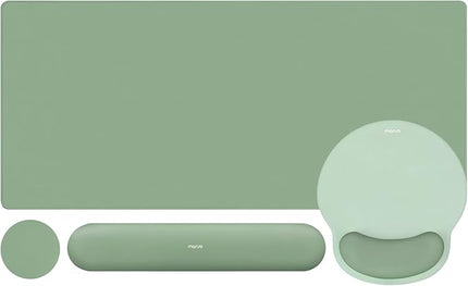 MOSISO Wrist Rest for Keyboard Mouse Pad Set, Large Gaming Deskpad&Circle Curved Mousepad&Keyboard Wrist Rest&Coaster, Ergonomic Non-Slip Mousepad&Easy Typing Pad with Silicone Lining, Green