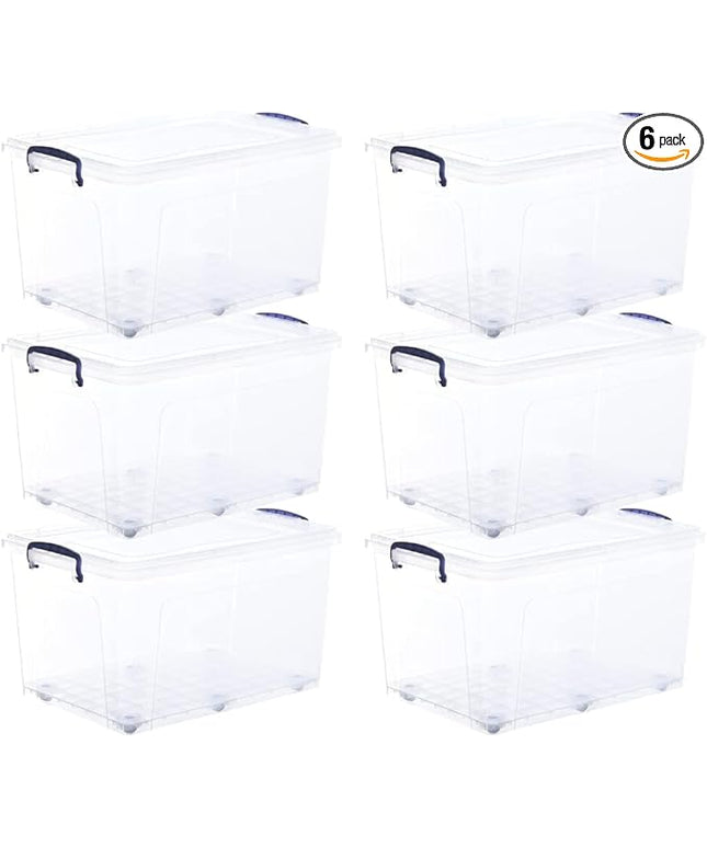 Superio Storage Bins with Lids- Clear Boxes for Organizing, Stackable Plastic Containers- BPA Free, Non-Toxic, Odor Free, Organizer for Home, Office, Dorm (6 Pack, 44 Qt (Wheeled))