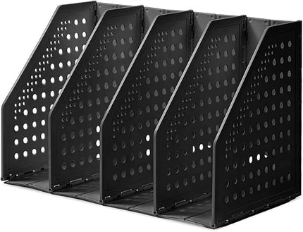 Collapsible Magazine File Holder 4 Vertical Compartment Binder Holder for Desk Organizer Adjustable Sturdy Binder Storage Organizer for Office School Home (Dark Grey)