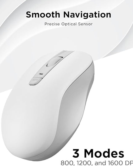 Lenovo Bluetooth Silent Mouse (WL300) - 5 Button Computer Mouse with Silent Left & Right Click – Sculpted Grip, Microsoft Swift Pair, Up to 1600 DPI (White)