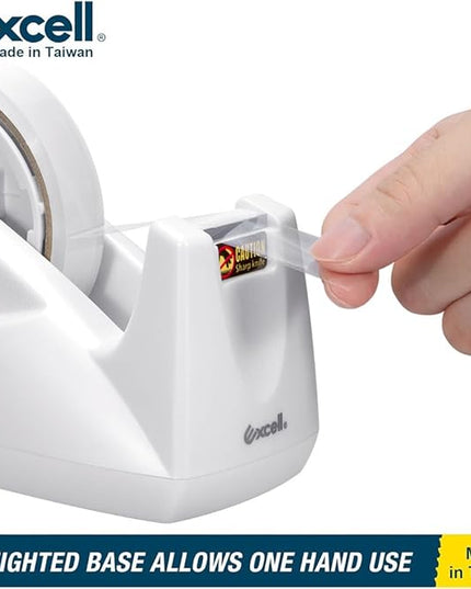 Excell EX-11425WH Premium Dualcore Desktop Tape Dispenser (1" + 3" core) with Sand Weighted Base, White Desk Tape Dispensers Use for Office, Gift Store and Wrapping Purpose