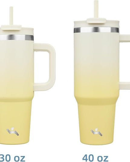30 oz Tumbler with Handle and 2 Straws,2 in 1 Lid Insulated Water Bottle Stainless Steel Travel Coffee Mug,Lemon