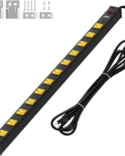 CRST Heavy Duty Surge Protector Power Strip Wide Spaced 12-Outlet 15 Feet Long Extension Cord with Mounting Brackets 15A Circuit Breaker 1800 Joules…
