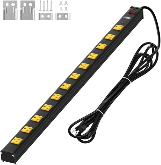 CRST Heavy Duty Surge Protector Power Strip Wide Spaced 12-Outlet 15 Feet Long Extension Cord with Mounting Brackets 15A Circuit Breaker 1800 Joules…