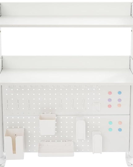 Clamp On Desk Organizer with Pegboard, 2-Tier Tabletop Shelf for Home & Office, Steel and MDF Construction with 44 lbs Capacity, White