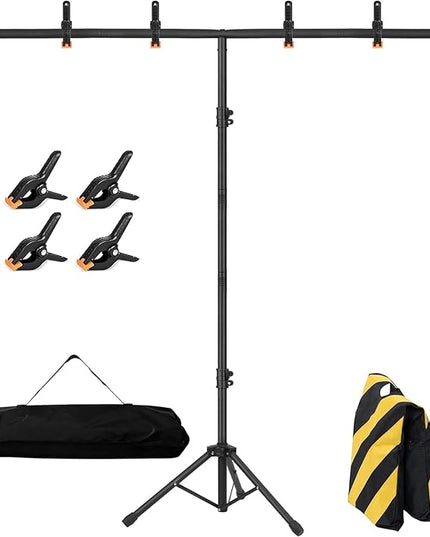 6.5x3.2ft T-Shape Backdrop Stand, Adjustable Background Support Stand Kit, Portable Photo Banner Holder with 4 Spring Clamps, Sandbag, Carry Bag for Party, Wedding, Photography and Decoration