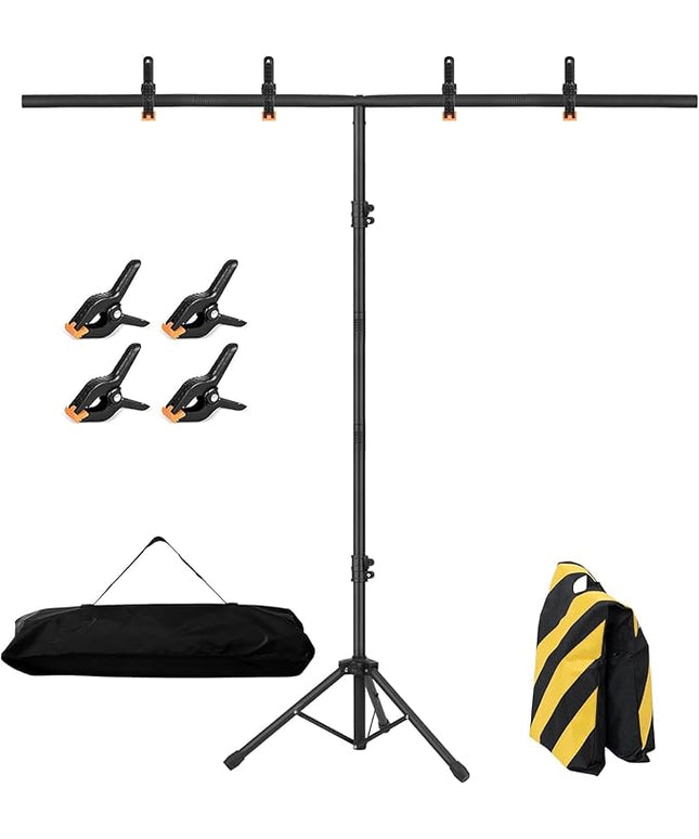 6.5x3.2ft T-Shape Backdrop Stand, Adjustable Background Support Stand Kit, Portable Photo Banner Holder with 4 Spring Clamps, Sandbag, Carry Bag for Party, Wedding, Photography and Decoration