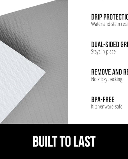 GORILLA GRIP DripGuard Shelf Liner, Non Adhesive Drawer and Kitchen Cabinet Protector, Slip Resistant BPA Free Smooth Surface Plastic Liners for Cabinets, Bathrooms, Closets, 17.5x120 Inch, Gray