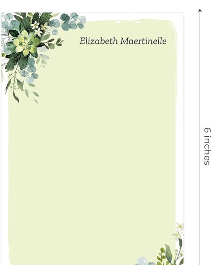 Modern Greenery Personalized Sticky Note Pads / 4" x 6" Repositionable Sticky Note Set/Set of 3 Illustrated Custom Botanical Pads