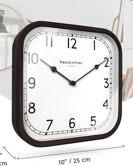 Presentime & Co 10" Anton Vintage Square Clock, Silent No Ticking, Wall & Mantel 2 in 1, Desk and Shelf Clock, Tabletop Décor, Oil Rubbed Bronze Color.
