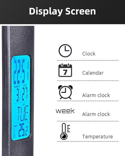 IHAO Multi-Functional Desk Lamp 10W Qi Wireless Charger 3 Color Modes 5 Brightness Levels Eye-Caring LED Light Faux Leather Finish Calendar Temperature Display Office Table Lamp TX26 Black