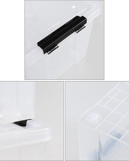 4-Pack 50 L Wheeled Clear Plastic Storage Latch Box, Large Clear Storage Bin with Lid