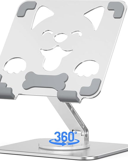 Aoviho Adjustable Tablet Stand for iPad - 360° Rotating Aluminum Desk Holder, Foldable Stable Stand for iPad Pro 12.9/11, Samsung Galaxy Tab, Home Office & Travel, Silver