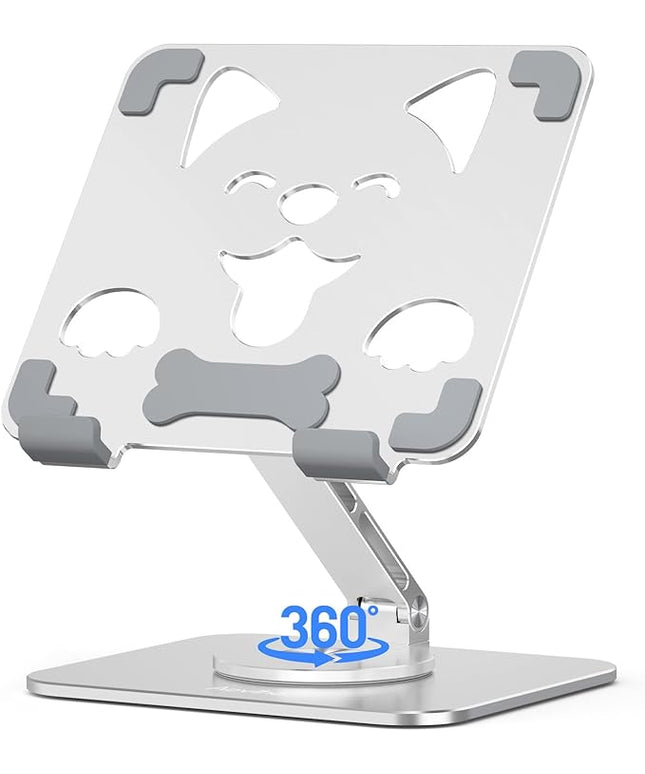 Aoviho Adjustable Tablet Stand for iPad - 360° Rotating Aluminum Desk Holder, Foldable Stable Stand for iPad Pro 12.9/11, Samsung Galaxy Tab, Home Office & Travel, Silver