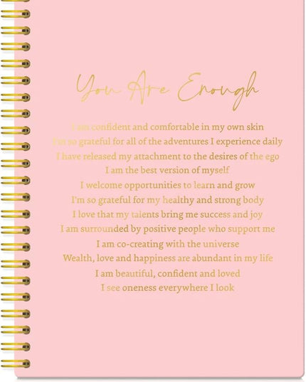 XQLZY Funny Enough Definition Pink Spiral Notebook - 160 Blank Pages Inspirational Journal, Daily Affirmation Gifts for Daughter Sister BFF Coworker, Positive Gifts for Mom