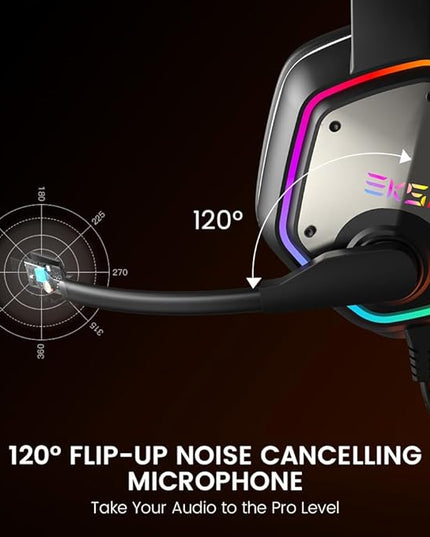EKSA E1000 USB Gaming Headset for PC, Computer Headphones with Microphone/Mic Noise Cancelling, 7.1 Surround Sound, RGB Light - Wired Headphones for PS4, PS5 Console, Laptop, Call Center