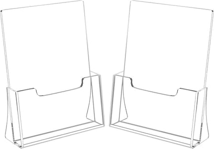 HIIMIEI Brochure Holder 8.5 x 11 inches, Acrylic Flyer Holder with 2 Pack, Plastic Stands for Displaying Magazines, Pamphlets, Literature, Brochures, Booklets, Menu