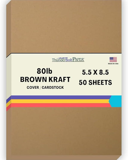 50 Brown Kraft Fiber 80# Cover Paper Sheets - 5.5 X 8.5 Inches Half Letter | Statement Size - Rich Earthy Color with Natural Fibers - 80lb/Pound Cardstock - Smooth Finish