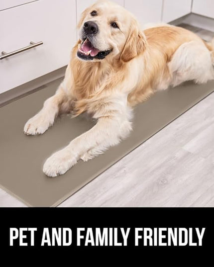 GORILLA GRIP 2 Pack Comfortable Cushioned Kitchen Mats for Floor, 17x24 + 17x48, Waterproof and Stain Resistant, 1/2 Inch Thick Soft Ergonomic Standing Desk Anti Fatigue Mat, Foam Supports Feet, Beige