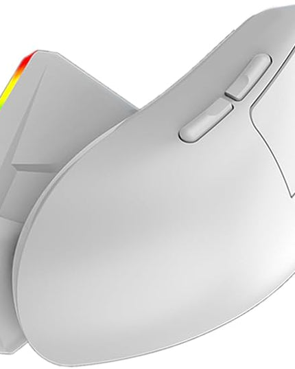 Lightweight Gaming Mouse, RGB Light 3 Mode Connection with 6 Adjustable DPI 800 12000, 7 Customizable Buttons, with Magnetic Charging Base (White)