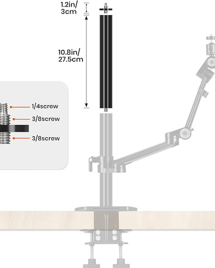 TARION Modular Base Extension Rod - 21.6"/55cm Extension Pole Set (2× 10.8" Sections) Compatible with Titanrig Lite Z, Desktop, Studio, Cart Products
