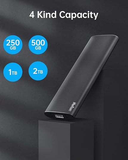 Netac 1TB Portable SSD USB 3.2 Gen 2 (10 Gbps, Type-C) External Solid State Drive Backup Slim Portable Drive for File Storage/Business Travel Essential, Rapid Read & Write Low Noise, Zslim