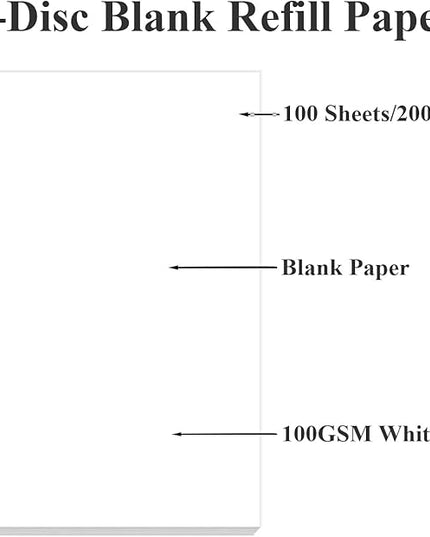 Junior Size Blank Refill Paper, A5 8-Disc Discbound Blank Filler Paper, 100Sheets / 200Pages Blank Paper, 100gsm White Paper, 5.8 x 8.3 in