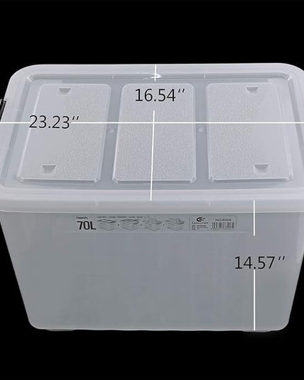 4-Pack 70 L Large Clear Storage Boxes, Plastic Latching Boxes with Wheeles