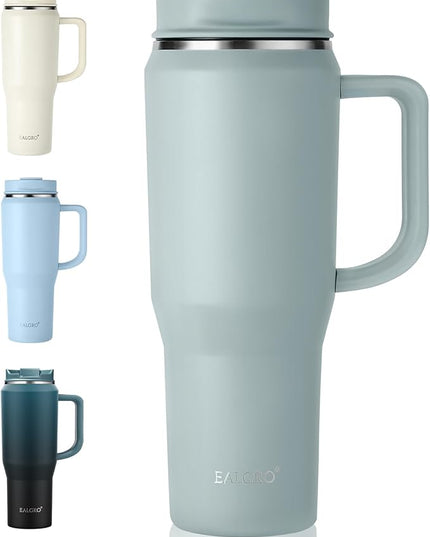 40 oz Tumbler with Handle, Insulated Tumblers with Lid and Straw, Large Metal Sports Water Bottle Jug, Thermal Stainless Steel Travel Coffee Mug Cup, Sage Green