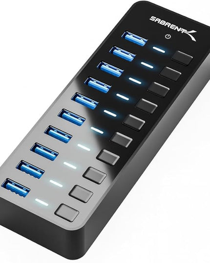 SABRENT 10-Port 60W USB 3.0 Hub with Individual Power Switches and LEDs, Includes 60W 12V/5A Power Adapter (HB-BU10)