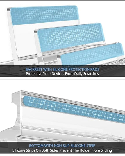 3-Slot Vertical Laptop Stand Laptop Holder for Desk Made of Premium Acrylic to Space-Saving for All Laptop/MacBook/Tablet/Phone (Transparent)